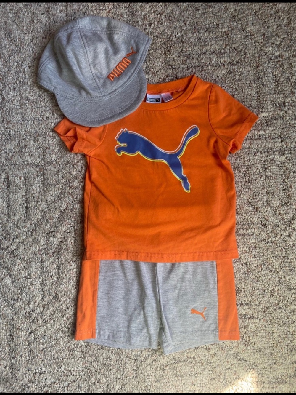 Puma Orange Tee, Gray Shorts & Cap Kids Set